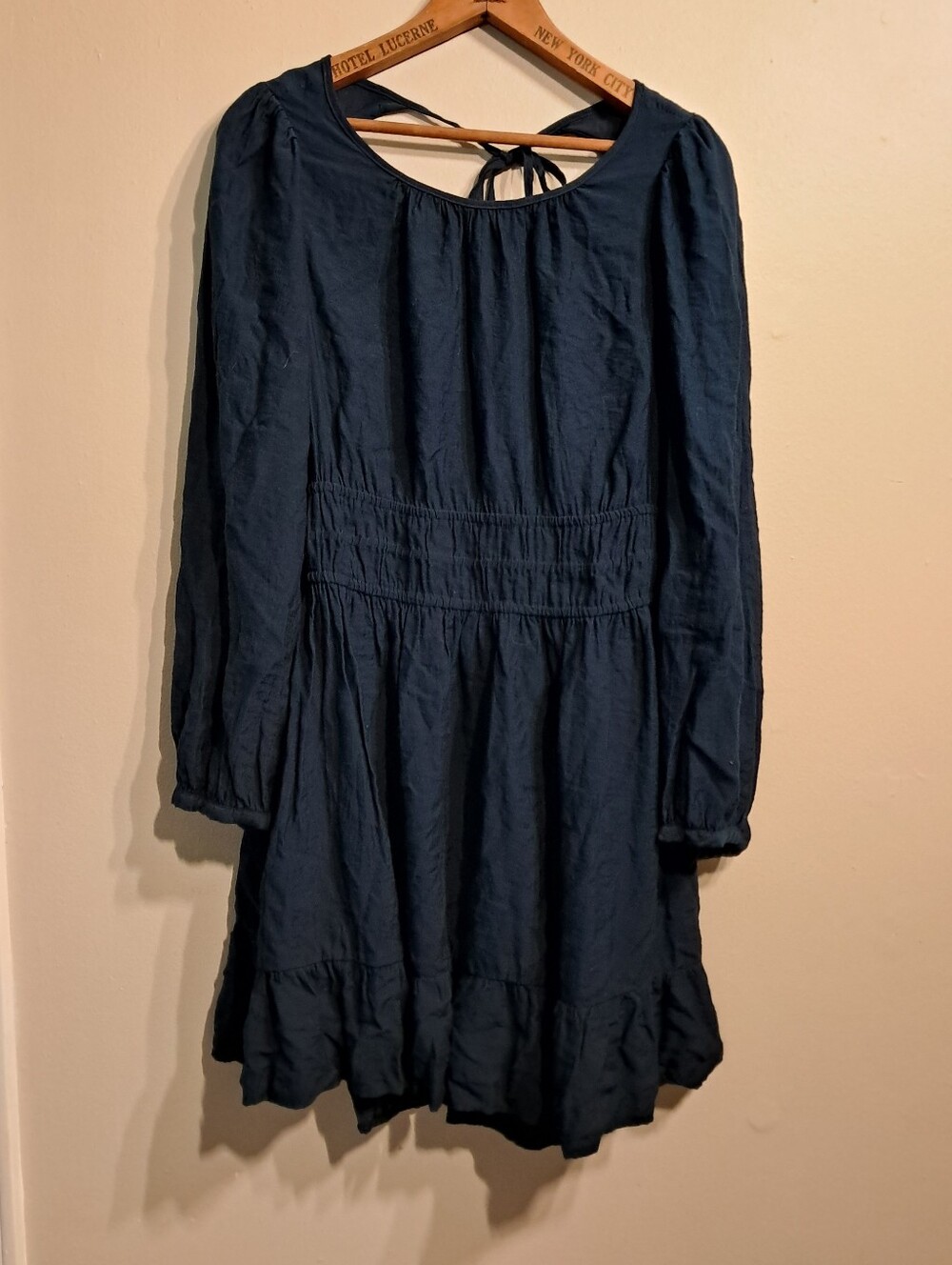 Madeqell Navy Blue Long-Sleeve Ruffle Hem Dress